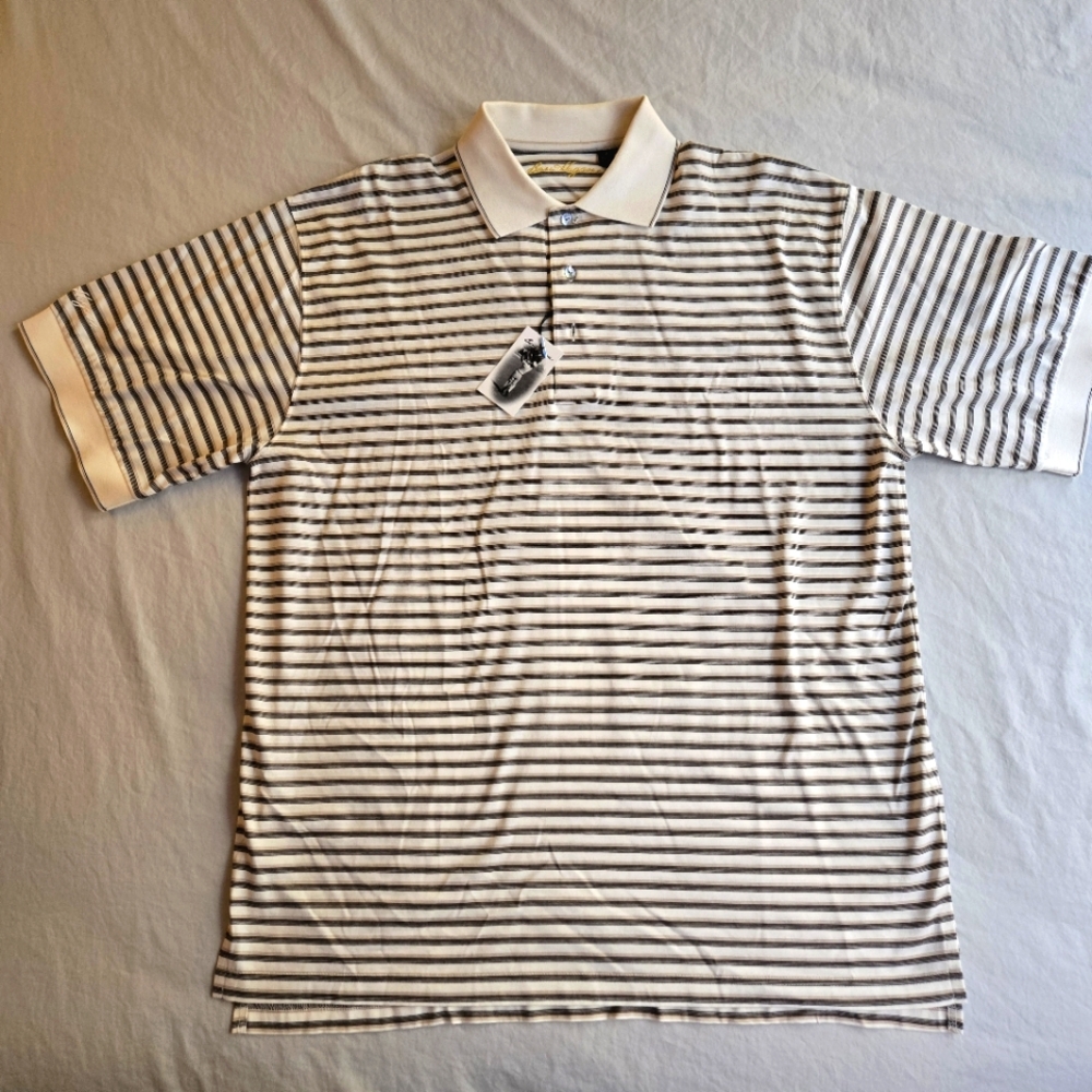 Bess Hogan Men's Ivory Black Striped Golf Polo